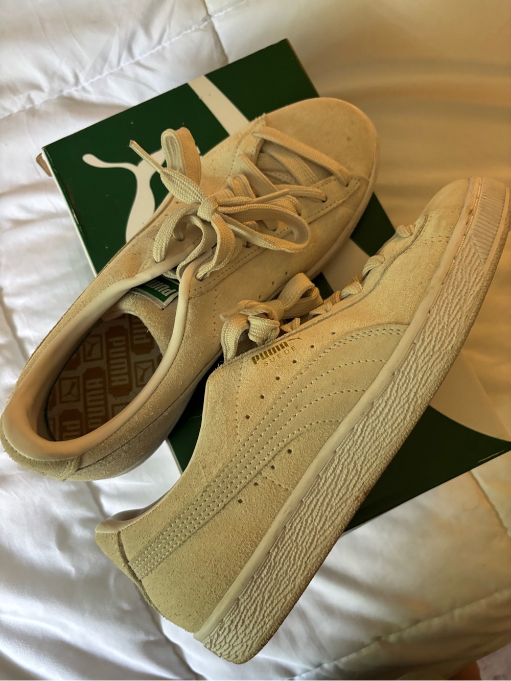 Puma Beige Suede Low-Top Sneakers
